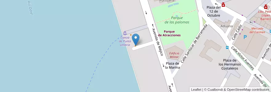 Mapa de ubicacion de Restaurante la Marina del Puerto en 스페인, Andalucía, Huelva, Comarca Metropolitana De Huelva, Huelva.