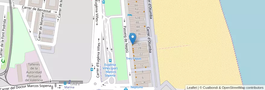 Mapa de ubicacion de Restaurante Miramar en スペイン, バレンシア州, València / Valencia, Comarca De València, València.