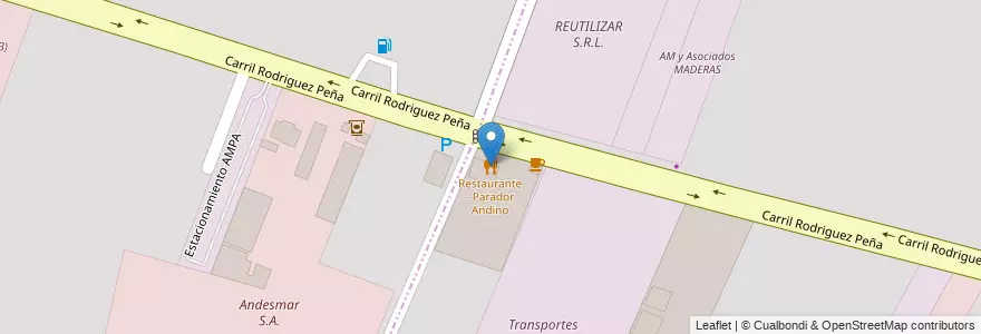 Mapa de ubicacion de Restaurante - Parador Andino en アルゼンチン, チリ, メンドーサ州, Departamento Maipú, Distrito Luzuriaga, Maipú.