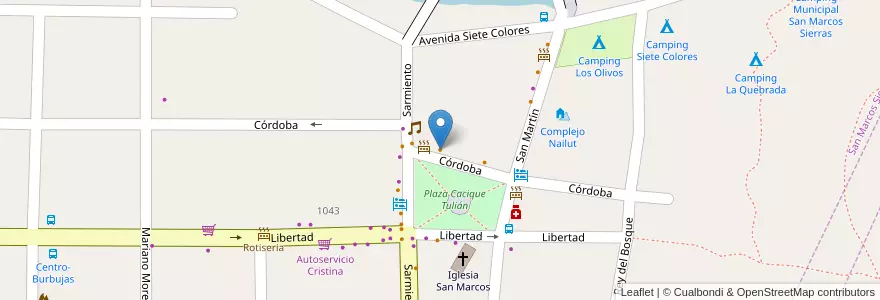 Mapa de ubicacion de Restaurante Piano Bar en الأرجنتين, Córdoba, Departamento Cruz Del Eje, Pedanía San Marcos, San Marcos Sierras, San Marcos Sierra.