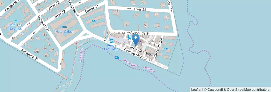Mapa de ubicacion de Restaurante Reina Isabel en Espanha, Ilhas Baleares, España (Mar Territorial), Menorca, Ilhas Baleares, Sant Lluís.