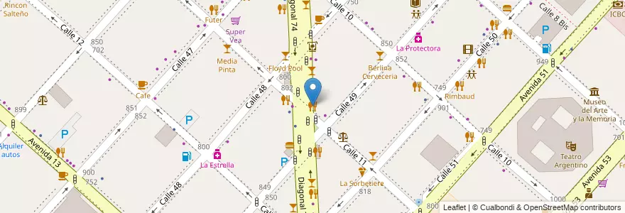 Mapa de ubicacion de Restaurante Santa Birra, Casco Urbano en 아르헨티나, 부에노스아이레스주, Partido De La Plata, La Plata.