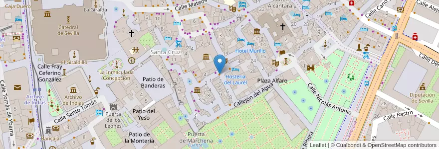 Mapa de ubicacion de Restaurante Santa Cruz en スペイン, アンダルシア州, Sevilla, セビリア.