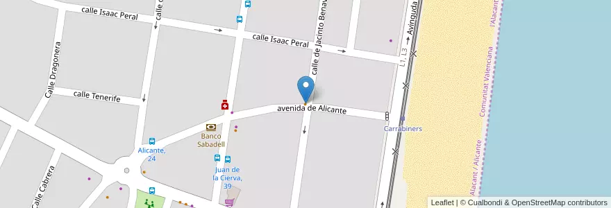 Mapa de ubicacion de Restaurante Sevilla en إسبانيا, منطقة بلنسية, أليكانتي, أليكانتي.