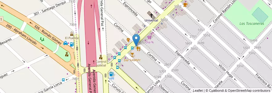 Mapa de ubicacion de Restaurante Villa Real, Villa Real en 아르헨티나, 부에노스아이레스주, Comuna 10, Partido De Tres De Febrero.