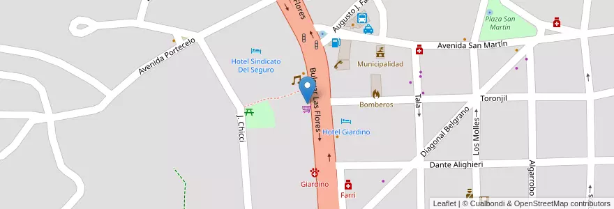Mapa de ubicacion de Resto Bar en Argentina, Córdoba, Departamento Punilla, Pedanía San Antonio, Municipio De Villa Giardino, Villa Giardino.