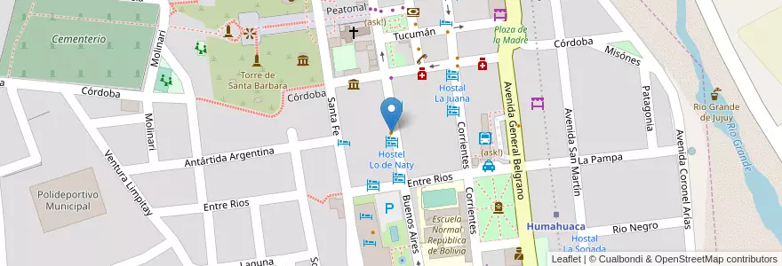 Mapa de ubicacion de Resto Bar Naty en 阿根廷, Jujuy, Departamento Humahuaca, Municipio De Humahuaca, Humahuaca.