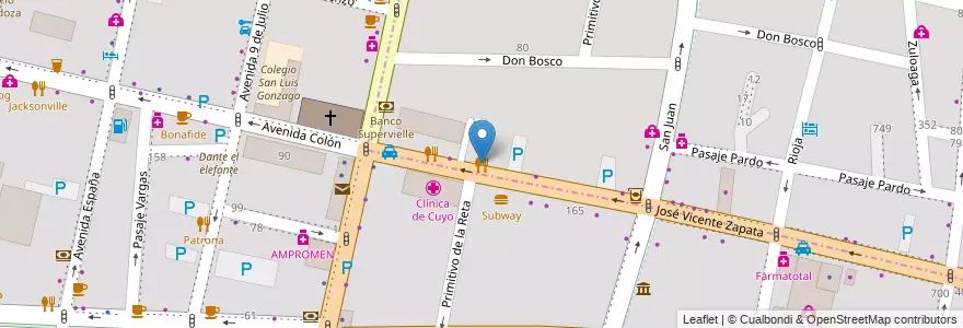 Mapa de ubicacion de Restoran Chandra gourmet en 아르헨티나, 칠레, Mendoza, Departamento Capital, Sección 3ª Parque O'Higgins, Ciudad De Mendoza, Sección 2ª Barrio Cívico.