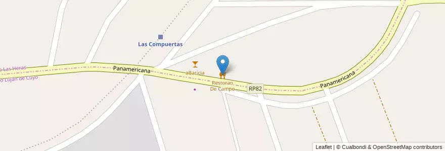 Mapa de ubicacion de Restoran De Campo en アルゼンチン, チリ, メンドーサ州, Departamento Las Heras, Distrito Las Compuertas, Distrito El Challao, Luján De Cuyo.