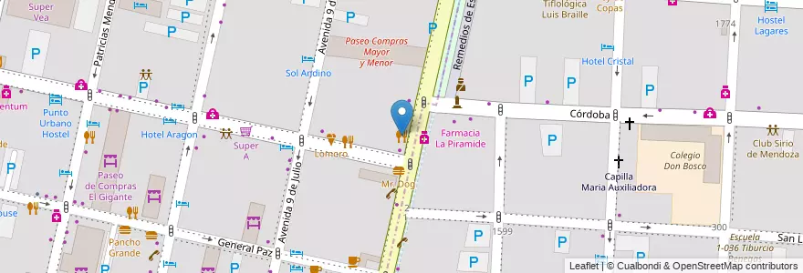 Mapa de ubicacion de Restoran La Mamma Pizza en アルゼンチン, チリ, メンドーサ州, Departamento Capital, Ciudad De Mendoza.