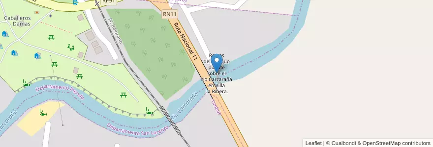 Mapa de ubicacion de Restos del antiguo puente sobre el río Carcarañá en Villa La Ribera. en Argentina, Santa Fe, Departamento Iriondo, Municipio De Pueblo Andino, Municipio De Timbúes, Pueblo Andino.
