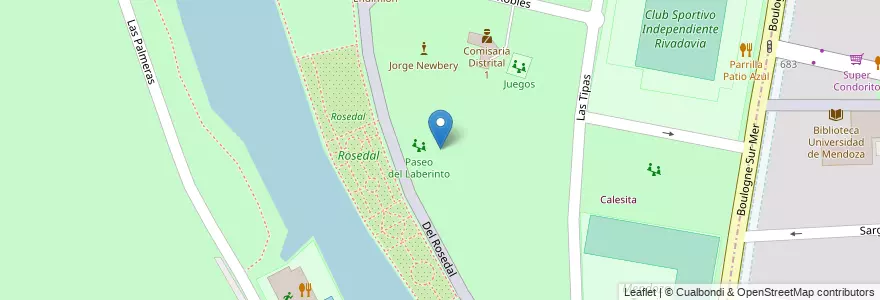 Mapa de ubicacion de Restos del Laberinto en Argentina, Chile, Mendoza, Departamento Capital, Sección 9ª Parque General San Martín, Ciudad De Mendoza.
