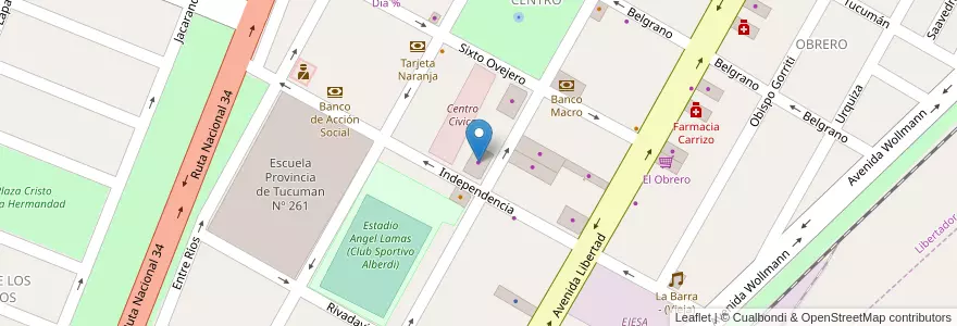 Mapa de ubicacion de Ribeiro en Argentina, Jujuy, Departamento Ledesma, Municipio De Libertador General San Martín, Libertador General San Martín.