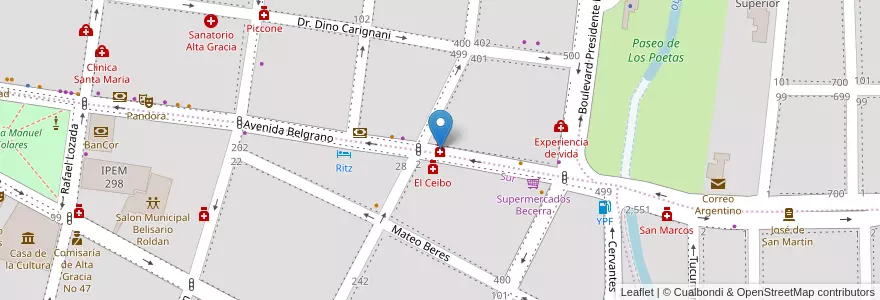 Mapa de ubicacion de Ricca en 阿根廷, Córdoba, Departamento Santa María, Pedanía Alta Gracia, Municipio De Alta Gracia, Alta Gracia.
