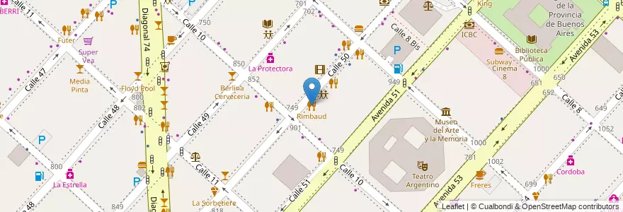 Mapa de ubicacion de Rimbaud, Casco Urbano en Аргентина, Буэнос-Айрес, Partido De La Plata, La Plata.