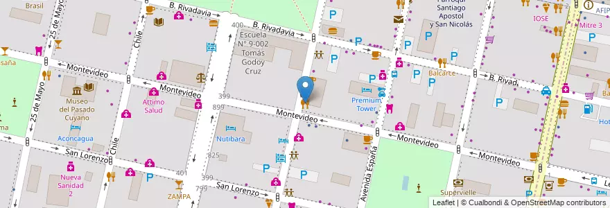 Mapa de ubicacion de Rincon Cuyano en Argentinien, Chile, Mendoza, Departamento Capital, Sección 2ª Barrio Cívico, Ciudad De Mendoza.