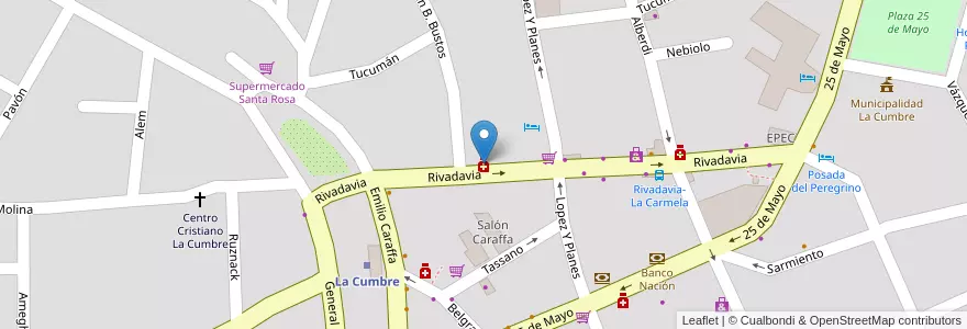 Mapa de ubicacion de Rivadavia en アルゼンチン, コルドバ州, Departamento Punilla, Pedanía Dolores, Municipio De La Cumbre.