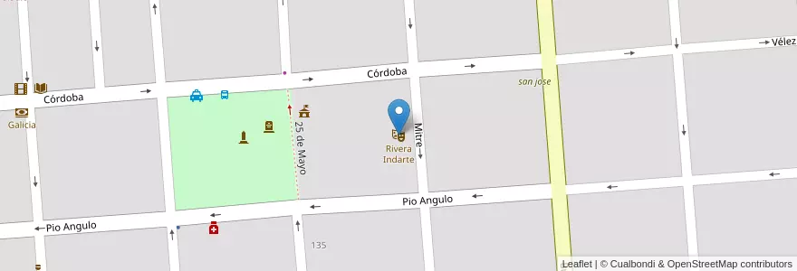 Mapa de ubicacion de Rivera Indarte en アルゼンチン, コルドバ州, Departamento Unión, Pedanía Bell Ville, Municipio De Bell Ville, Bell Ville.