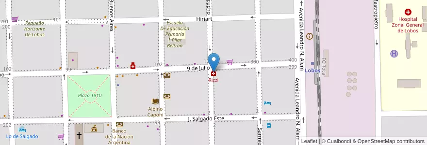 Mapa de ubicacion de Rizzi en アルゼンチン, ブエノスアイレス州, Partido De Lobos, Lobos.