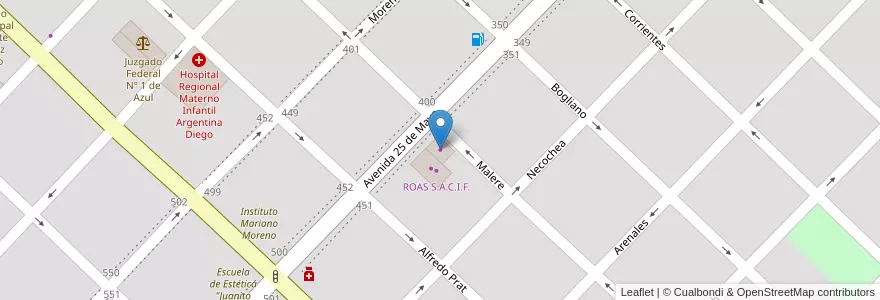 Mapa de ubicacion de ROAS S.A.C.I.F. en Argentina, Provincia Di Buenos Aires, Partido De Azul.