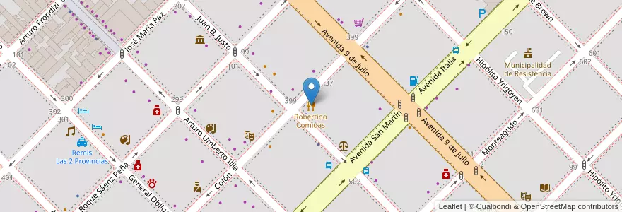 Mapa de ubicacion de Robertino Comidas en 阿根廷, Chaco, Departamento San Fernando, Resistencia, Resistencia.