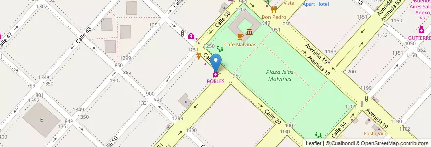Mapa de ubicacion de ROBLES, Casco Urbano en 阿根廷, 布宜诺斯艾利斯省, Partido De La Plata, La Plata.