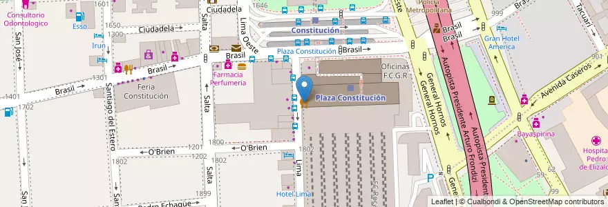 Mapa de ubicacion de Roca & Pizza, Constitucion en 阿根廷, Ciudad Autónoma De Buenos Aires, Comuna 4, Comuna 1, 布宜诺斯艾利斯.