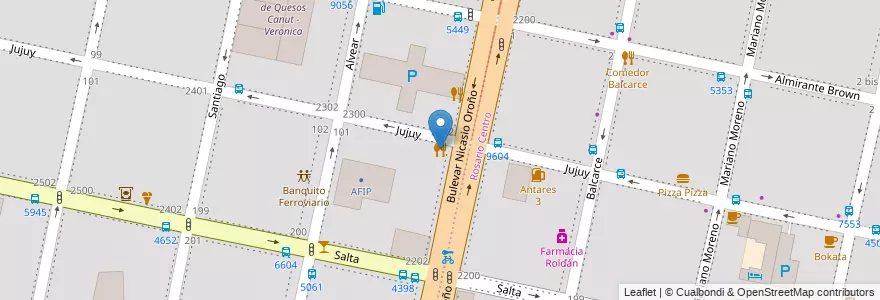 Mapa de ubicacion de Rock and Feller's en الأرجنتين, سانتا في, Departamento Rosario, Municipio De Rosario, روساريو.