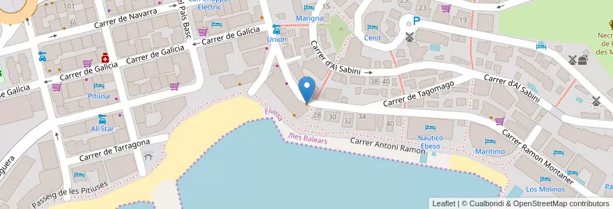 Mapa de ubicacion de Rock Bar en اسپانیا, جزایر بالئارس, España (Mar Territorial), جزایر بالئارس, Eivissa, Eivissa.
