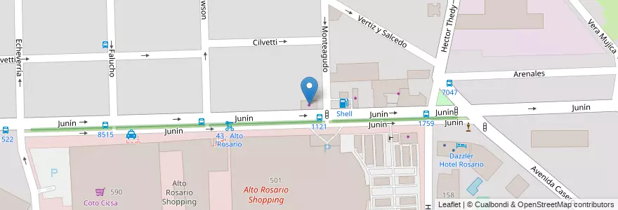 Mapa de ubicacion de Rodas Junín en Аргентина, Санта-Фе, Departamento Rosario, Municipio De Rosario, Росарио.