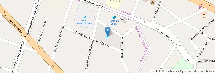 Mapa de ubicacion de Rodoviária Municipal de Dionísio en البَرَازِيل, المنطقة الجنوبية, Microrregião De São Miguel D'Oeste, Barracão.
