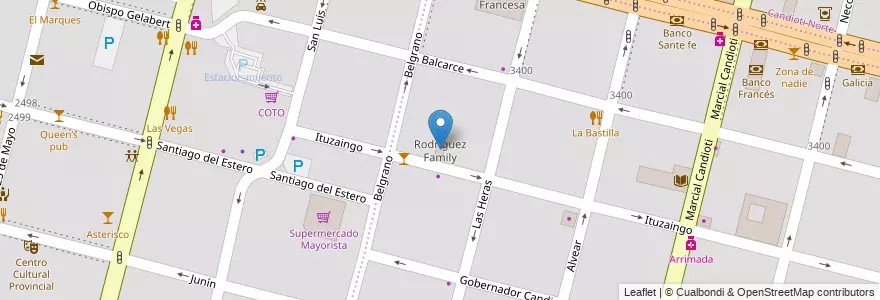 Mapa de ubicacion de Rodriguez Family en Argentinien, Santa Fe, Departamento La Capital, Santa Fe Capital, Santa Fe.