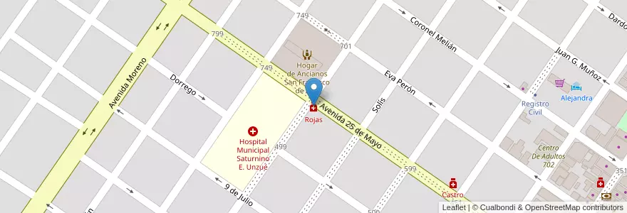 Mapa de ubicacion de Rojas en Arjantin, Buenos Aires, Partido De Rojas, Rojas.