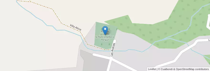 Mapa de ubicacion de Rosedal Jardín de la Paz Cementerio Parque en 아르헨티나, Córdoba, Departamento Punilla, Pedanía Dolores, Municipio De Los Cocos.