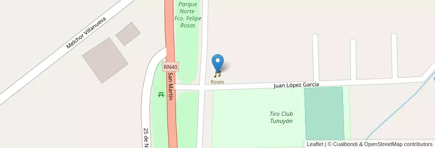 Mapa de ubicacion de Roses en Argentinië, Chili, Mendoza, Departamento Tunuyán, Distrito Ciudad De Tunuyán.