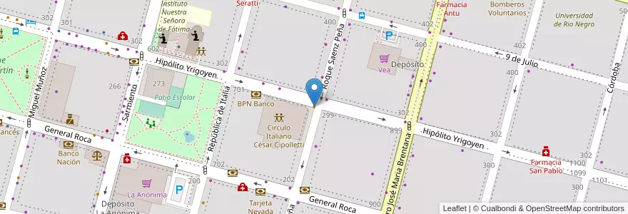 Mapa de ubicacion de Rosolina Resto Bar en アルゼンチン, チリ, リオネグロ州, Cipolletti, Departamento General Roca.