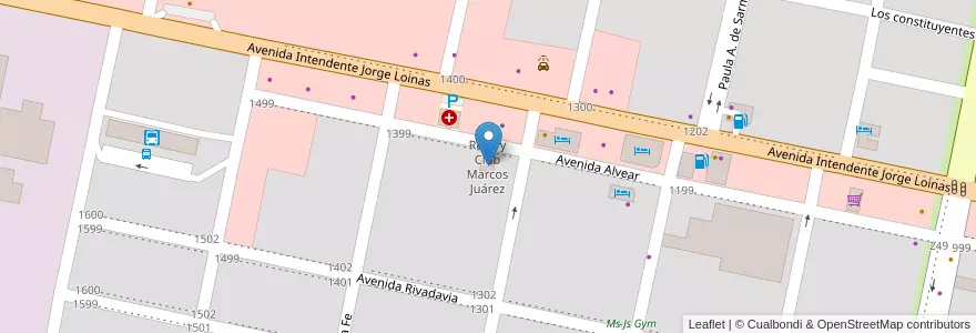 Mapa de ubicacion de Rotary Club Marcos Juárez en Argentinien, Provinz Córdoba, Departamento Marcos Juárez, Pedanía Espinillos, Municipio De Marcos Juárez.