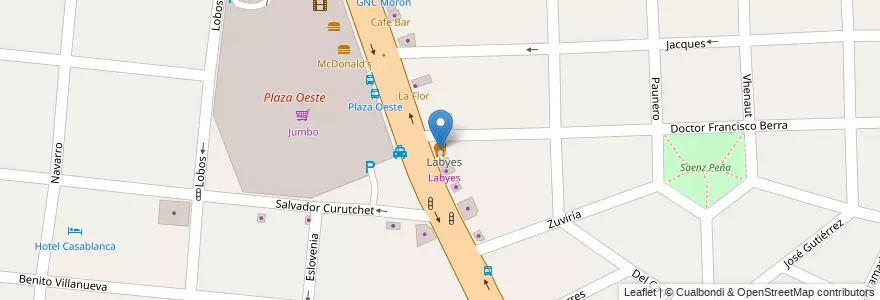 Mapa de ubicacion de Rotiseria Pizzeria en アルゼンチン, ブエノスアイレス州, Partido De Morón, Castelar.