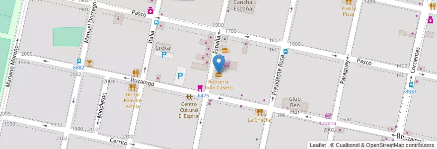 Mapa de ubicacion de Rotiseria Todo Casero en 아르헨티나, Santa Fe, Departamento Rosario, Municipio De Rosario, 로사리오.