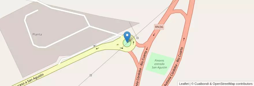 Mapa de ubicacion de Rotonda entrada San Agustin ruta Nacional 36 en アルゼンチン, コルドバ州, Departamento Calamuchita, Municipio De San Agustín, Pedanía Molinos.