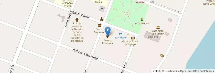 Mapa de ubicacion de Ruinas Jesuiticas en アルゼンチン, コリエンテス州, Departamento San Martín, Municipio De Yapeyú.