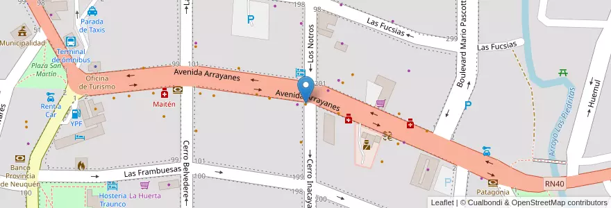 Mapa de ubicacion de Ruta 40 en Argentina, Chile, Wilayah Neuquén, Departamento Los Lagos, Villa La Angostura, Villa La Angostura.