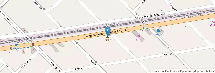 Mapa de ubicacion de Ruta 7 en Argentina, Buenos Aires, Partido De Ituzaingó, Ituzaingó.