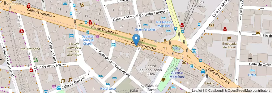 Mapa de ubicacion de Sagasta 28 en España, Comunidad De Madrid, Comunidad De Madrid, Área Metropolitana De Madrid Y Corredor Del Henares, Madrid.