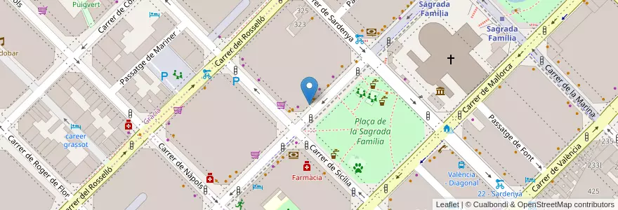 Mapa de ubicacion de Sagrada Familia en 西班牙, Catalunya, Barcelona, Barcelonès, Barcelona.