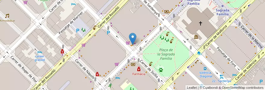 Mapa de ubicacion de Sagrada Familia en Sepanyol, Catalunya, Barcelona, Barcelonès, Barcelona.