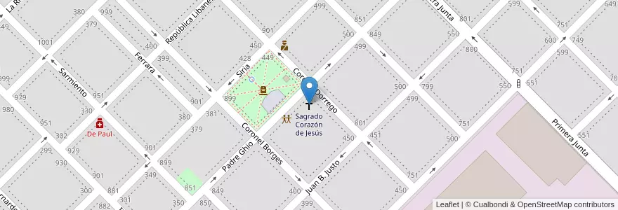 Mapa de ubicacion de Sagrado Corazón de Jesús en アルゼンチン, ブエノスアイレス州, Partido De Junín, Junín.
