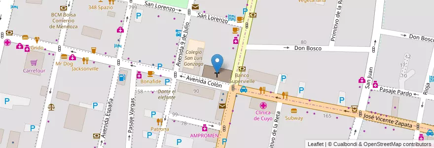 Mapa de ubicacion de Sagrado Corazón (Jesuitas) en Arjantin, Şili, Mendoza, Departamento Capital, Sección 2ª Barrio Cívico, Ciudad De Mendoza.