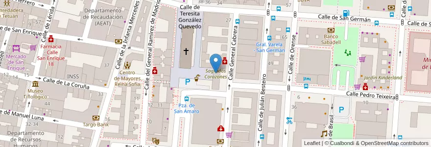 Mapa de ubicacion de Sagrados Corazones en İspanya, Comunidad De Madrid, Comunidad De Madrid, Área Metropolitana De Madrid Y Corredor Del Henares, Madrid.