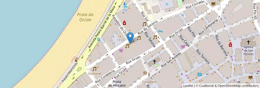Mapa de ubicacion de Sahil Kebab en 스페인, Galicia / Galiza, A Coruña, A Coruña, A Coruña.
